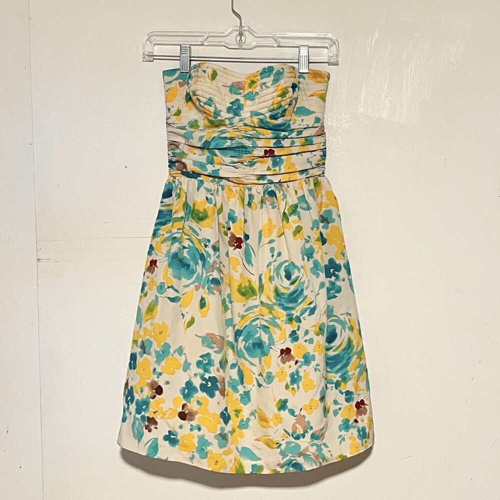 Gianni Bini Strapless Dress Floral Mini Sundress Pleated Summer Womens Size 0